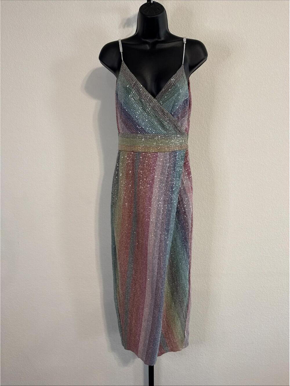 SAYLOR Rainbow Meghan Sequin Mini Dress Spaghetti Straps - MED **FLAWED** - Picture 2 of 13